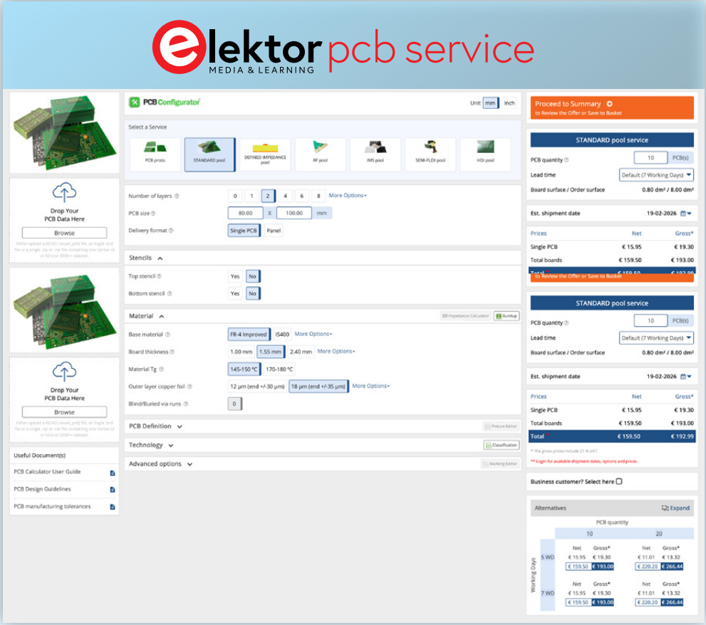 Elektor PCB Service Calculator